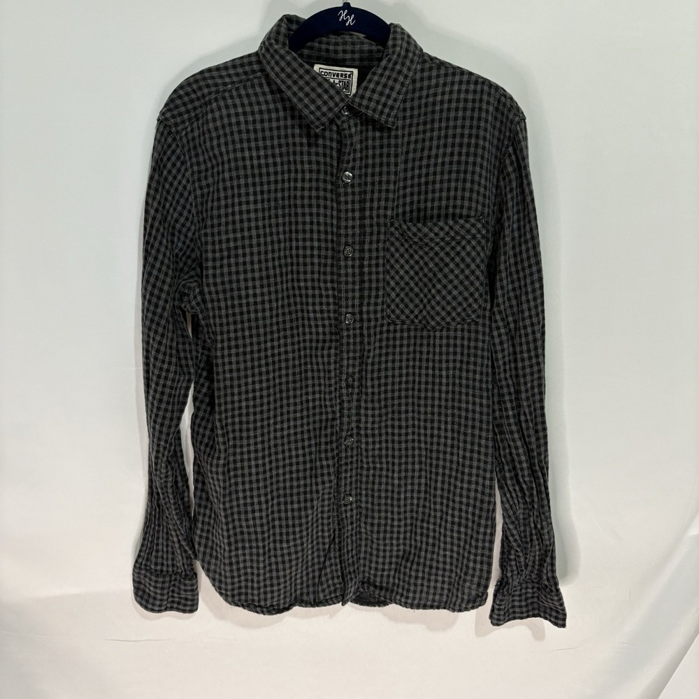 Converse One Star Men’s Long Sleeve Black And Grey Plaid Flannel Size Medium